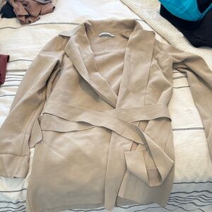 MM Lafleur Tan Wrap jardigan with Self Tie Belt